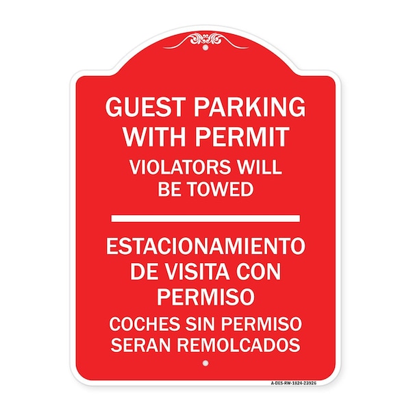 Signmission Guest Parking with Permit Violators Will Be Towed Estacionamento De Visita Con Permis, RW-1824-23926 A-DES-RW-1824-23926 - main